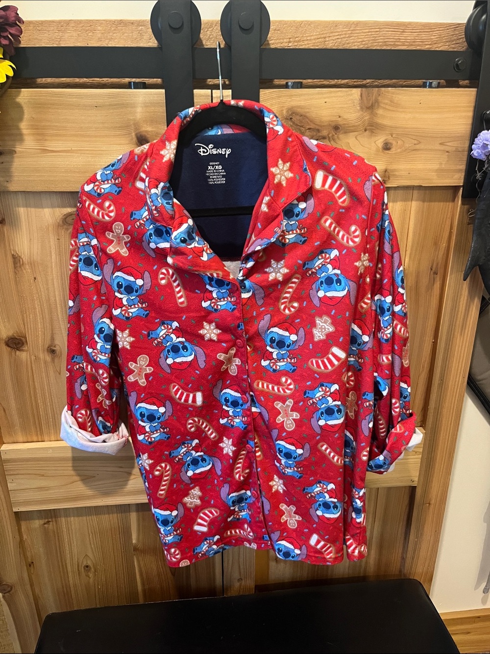 Disney Red Holiday Stitch Button-Up Pajama Shirt - Picture 1 of 7